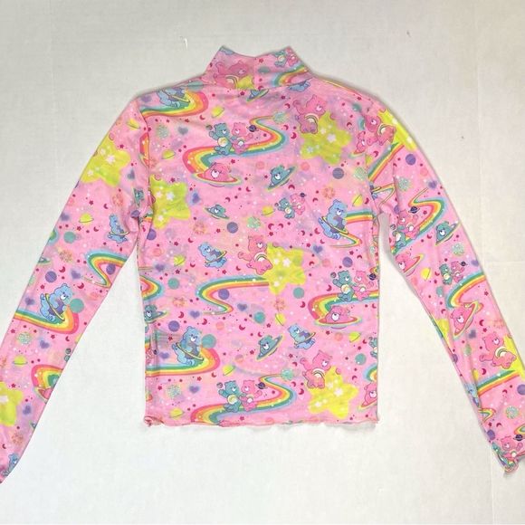 Dolls Kill x Care Bears Mesh Long Sleeve Lettuce Hem Pink Top Size Small - Picture 3 of 7